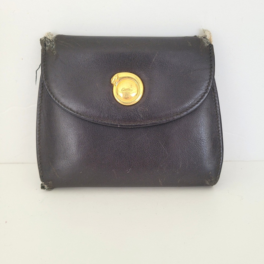 Must de Cartier Vintage Black Leather Trifold Wallet Gold Logo DL432552
